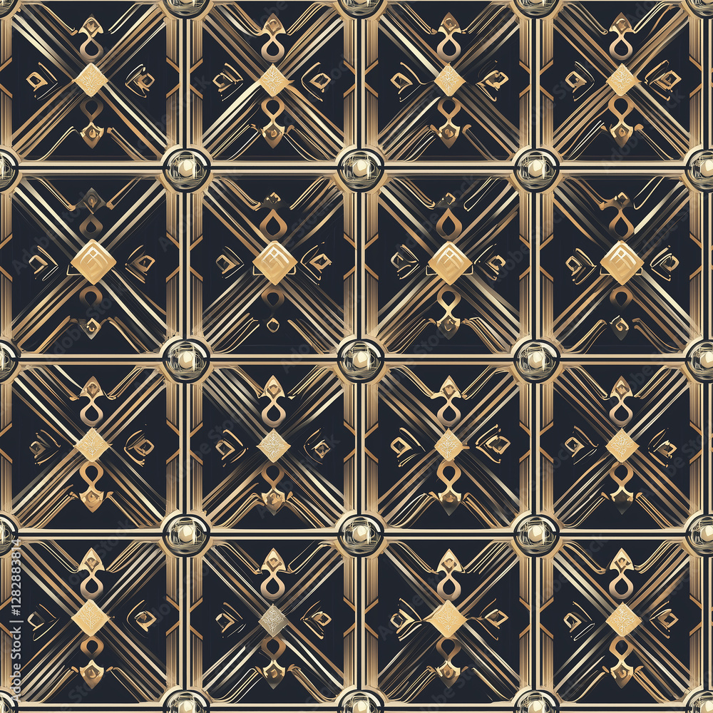 Poster geometric pattern with golden accents on a dark background, creating a sophisticated and stylish loo
