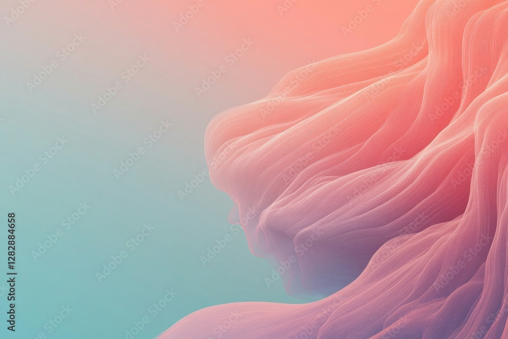 Poster abstract visualization of flowing ink lines morphing into trees and landscapes vibrant color gradien