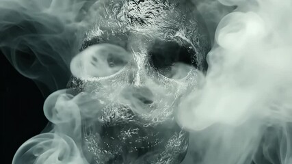 Portrait of a skull emerging from swirling smoke with mysterious atmosphere and dark undertones