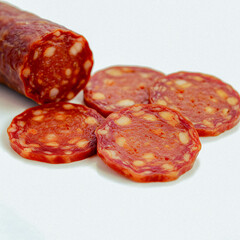 Sliced Sausage on White