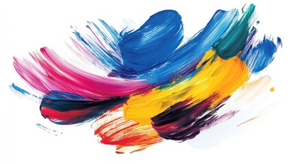 Abstract colorful paint brush strokes on white background