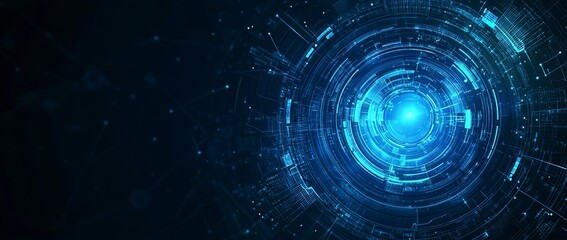 Obraz premium Abstract futuristic blue hologram on a dark background with a circular shape for a technology and science concep