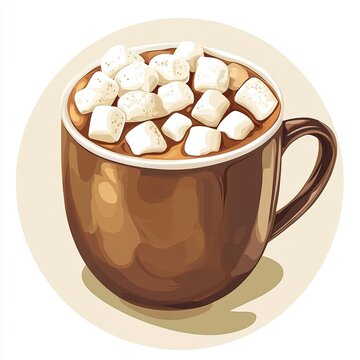 mug of hot chocolate and mashmellow topping a cup of choco drink