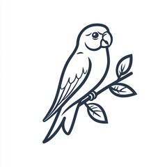 Naklejka premium line art bird on the branch parrot black line with black background coloring page bird