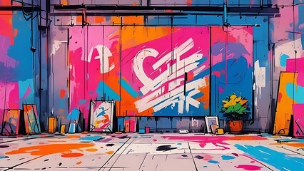 Vibrant Abstract Graffiti Art Studio