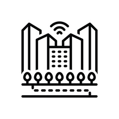 Black line icon for smart city