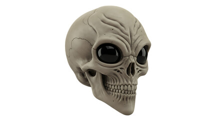 Alien Skull Head with Black Eyes on a Black Background Still