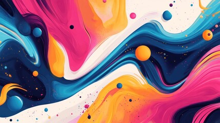 Abstract Colorful Swirling Paint Splatter on White Background
