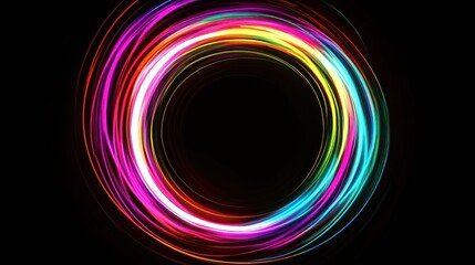 Abstract colorful swirling rings on black background