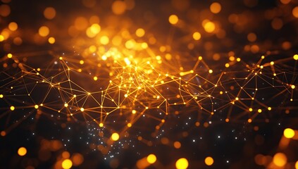 Illuminating Network: Nodes Connect, Systems Thrive, Globally. Abstract Golden Design for Technology Concepts.