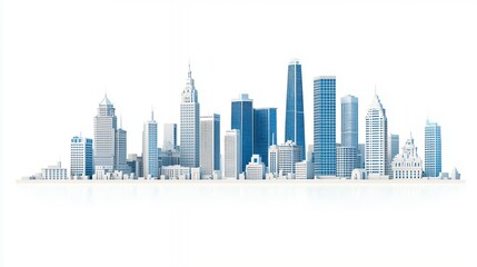 Fototapeta premium Stylized City Skyline Illustration with Blue and White Color Palette and Geometric Shapes