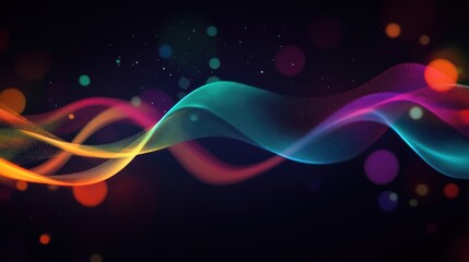 Abstract colorful waves on dark background with bokeh