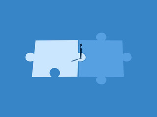 Expand Branch, Find Partners, Businessmen Solve Problems on Puzzle Pieces