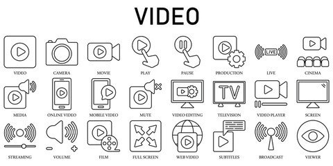 Set of Video Icons or symbols Vector fully editable file