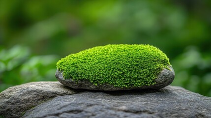Mossy stone, garden, nature, bokeh background, zen