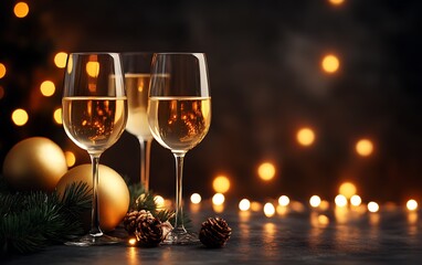 Festive Wine Glasses with Christmas Decorations