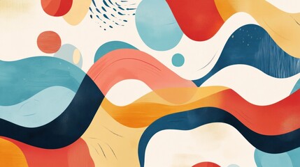 Abstract colorful wavy shapes background with dots and lines