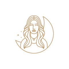 beauty women long hair with crescent design vector illustration template