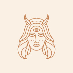 beauty woman three eyes and horned design vector illustration template