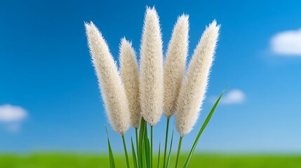 Tall White Flower Spike Under Clear Blue Sky With Green Grass