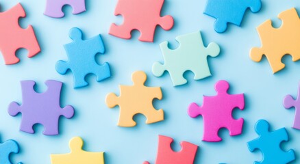 Obraz premium Colorful puzzle pieces form diverse group of people. Concept of teamwork, business structure. Visualizes company departments, teams