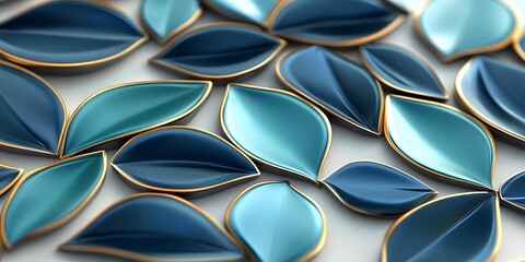 Abstract Blue Gold Leaf Shaped Design Pattern