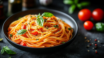 A vibrant and modern dish of fresh vegetable pasta served with a creamy sauce and garnished with aromatic herbs, symbolizing healthy eating, freshness, and culinary creativity.

