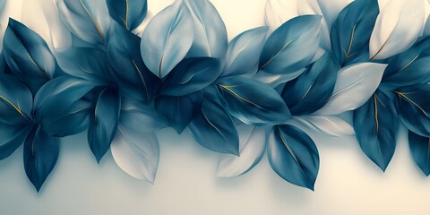 Elegant Teal and White Leaves Artistic Arrangement