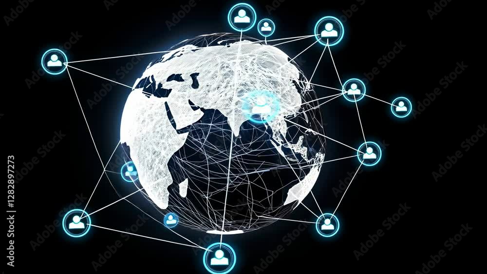 Poster aerial view of a glowing digital earth with interconnected lines, representing global connectivity. 