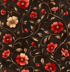 Elegant Red and Beige Flowers on Dark Vines