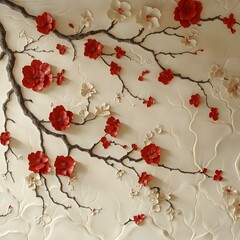 Red and White Flowers on a Branch Wall Decor