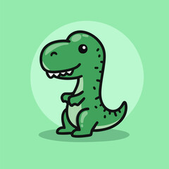 Cute Cartoon Green Dinosaur with Spots and a Curved Tail