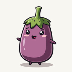 Playful Cartoon Eggplant with Rosy Cheeks and Green Leafy Cap