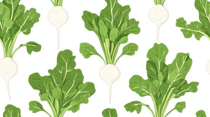Charming pattern of turnip greens illustration art flat design simple style nature concept