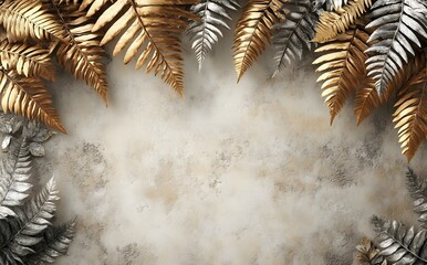 Gold and Silver Fern Leaves on Textured Background