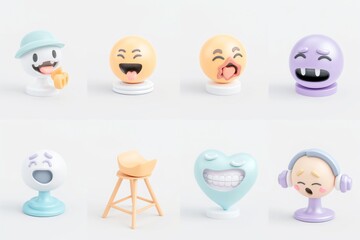 This vibrant set features an array of cartoon-style emoji characters arranged in a 3x3 grid