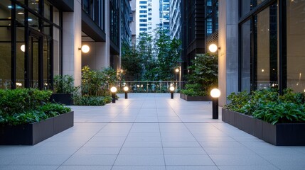 Cityscape Courtyard Evening Pathway