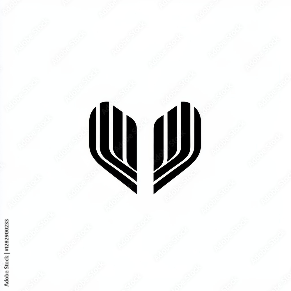 Poster abstract black and white logo featuring symmetrical curved lines creating a modern, minimalist desig
