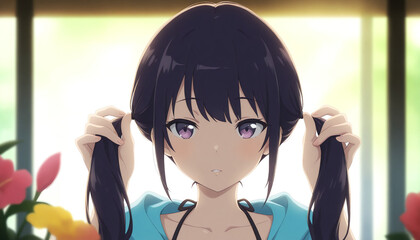 ツインテールを引っ張る