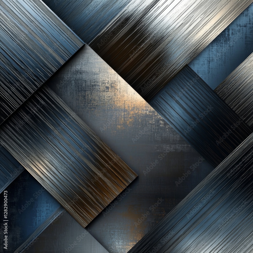 Poster Abstract Metal Weave: A Symphony of Interlocking Planes and Textural Depth, Showing Interplay of Light and Shadow