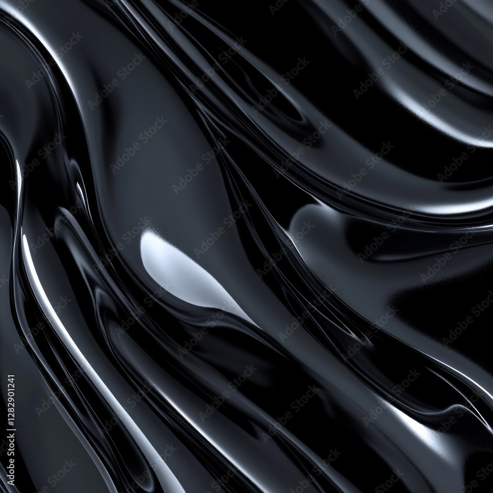 Fototapete dark and glossy: abstract image of deep black liquid with reflective waves and subtle gradations