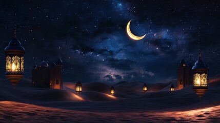 four red lanterns, with a red and black gradient background with a Chinese New Year motif. with the concept of bokeh light.