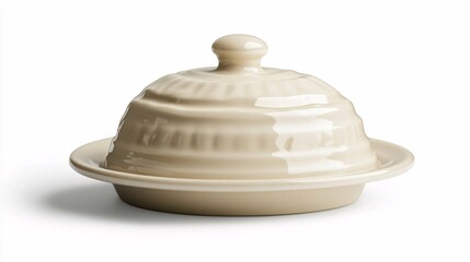 Fototapeta premium An elegantly designed ceramic butter dish lid with a glossy finish and detailed accents, perfect for enhancing the charm of any kitchen.