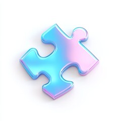 Obraz premium Isolated Iridescent Puzzle Piece on White Background: Symbolizing Connection and Solution