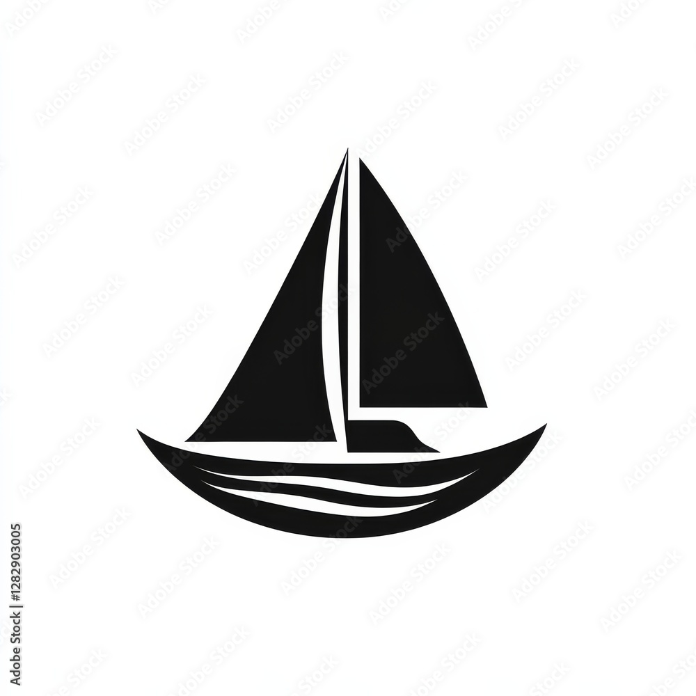 Poster minimalist black and white sailboat graphic: sailing the waves with elegant simplicity.