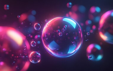 Abstract glowing bubbles, vibrant colors, digital art, graphic design