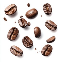 Roasted Coffee Beans: A Studio Shot Displaying Rich Brown Textures Against a Clean White Background