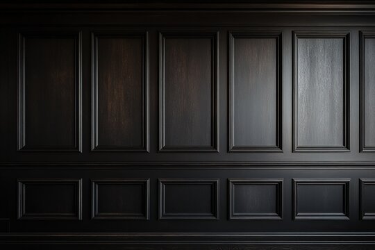Dark wood paneled wall with rectangular recessed wooden panels