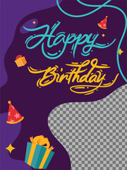 Happy birthday greeting card and party invitation , vector illustration, hand drawn style.