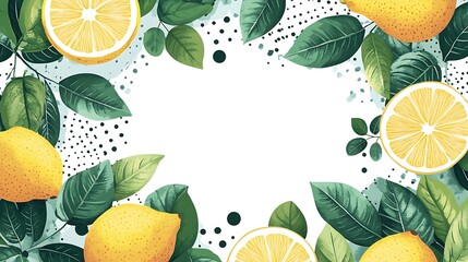 Fresh lemon slices, leaves, and abstract shapes. Use Background image for food related content